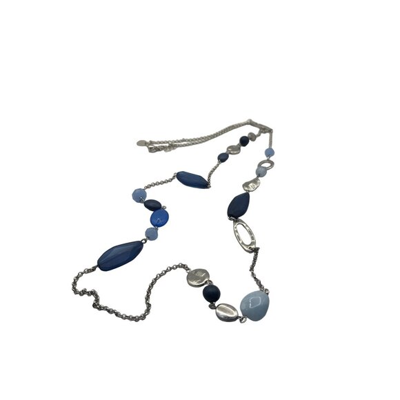 Charming Charlie Blue and Silver Multi Bead Necklace 22 inch 2.5 inch Extension - Picture 1 of 4